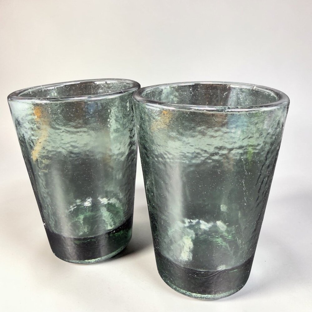 Fire and Light Recycled Glass Tumbler Charcoal Barware Glasses 4.5inch Set 2 VTG